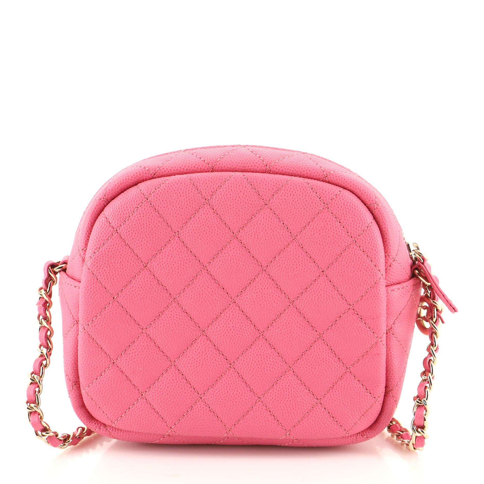 Pink Chanel CC Day Camera Case Quilted Caviar Small
