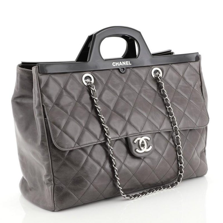 Chanel Black Quilted Glazed Leather Large CC Delivery Tote Chanel
