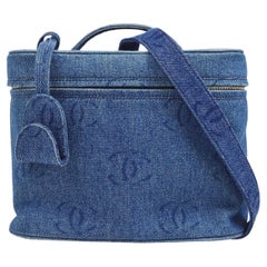 CHANEL CC Denim Blue Jean Silver Hardware Cosmetic Top Handle Shoulder Bag