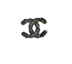 Chanel CC Denim Gold-Tone Chain Detail Brooch