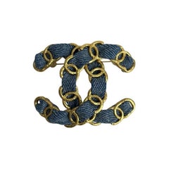 Chanel CC Denim Gold-Ton Kette Detail Brosche