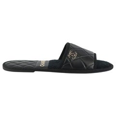 Chanel Cc Detailed Quilted Leather And Terry Cloth Slippers SMALL