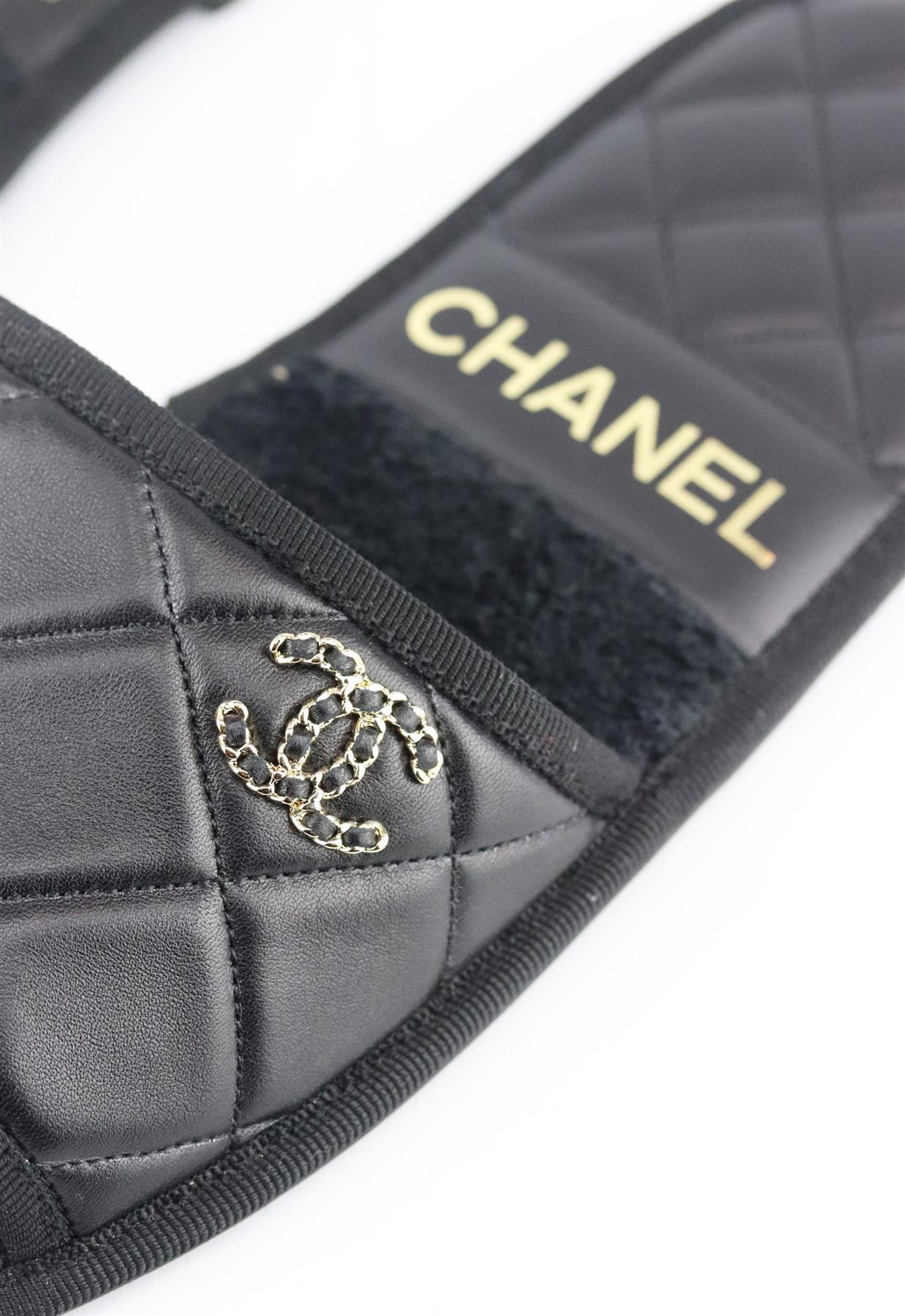 Black Chanel CC Detailed Quilted Leather & Terry Cloth Slippers