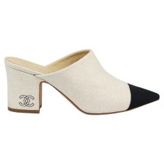 Chanel CC Detailed Two Tone Canvas Mules EU 39 UK 6 US 9