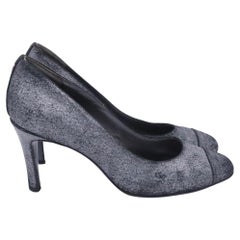 Chanel CC Distressed Accent Pumps in Grey Suede