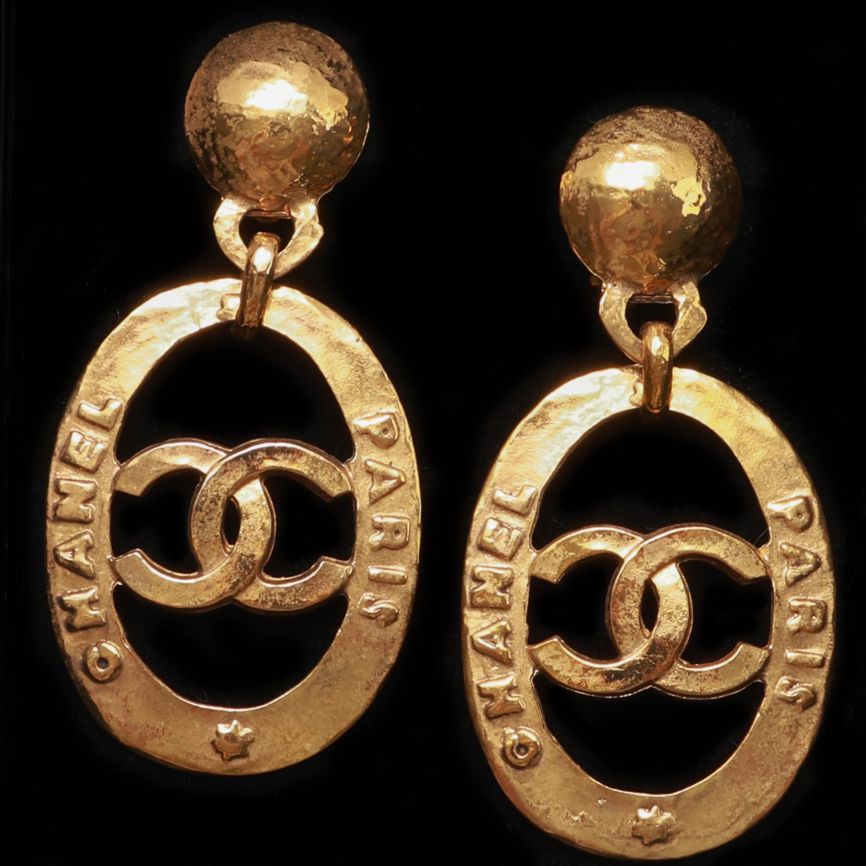 Modern Chanel CC Doorknocker Earrings 1992 Mint, Original Box, Original Receipt
