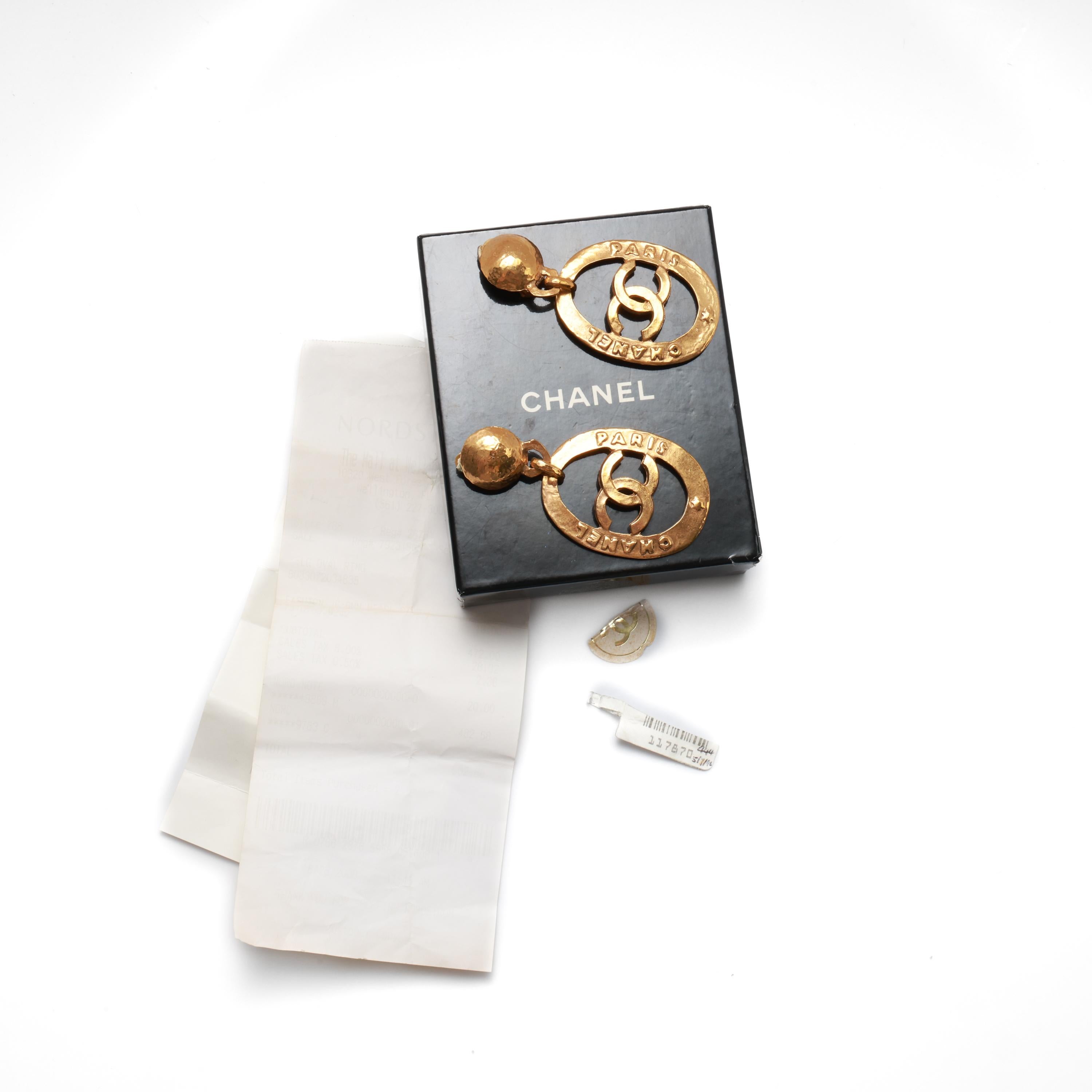 Chanel CC Doorknocker Earrings 1992 Mint, Original Box, Original Receipt 4