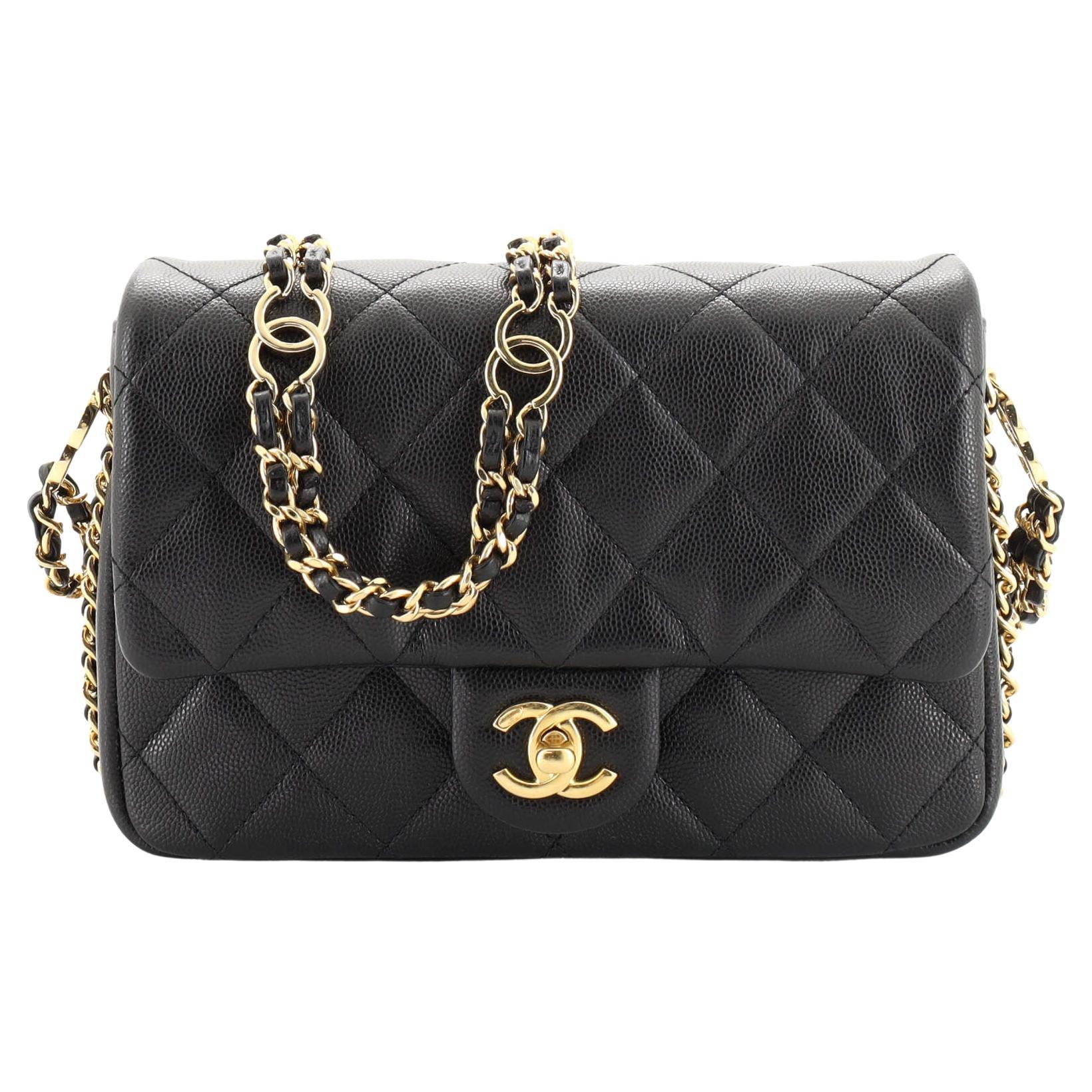 Chanel CC Double Chain Strap Flap Bag Quilted Caviar Mini at 1stDibs