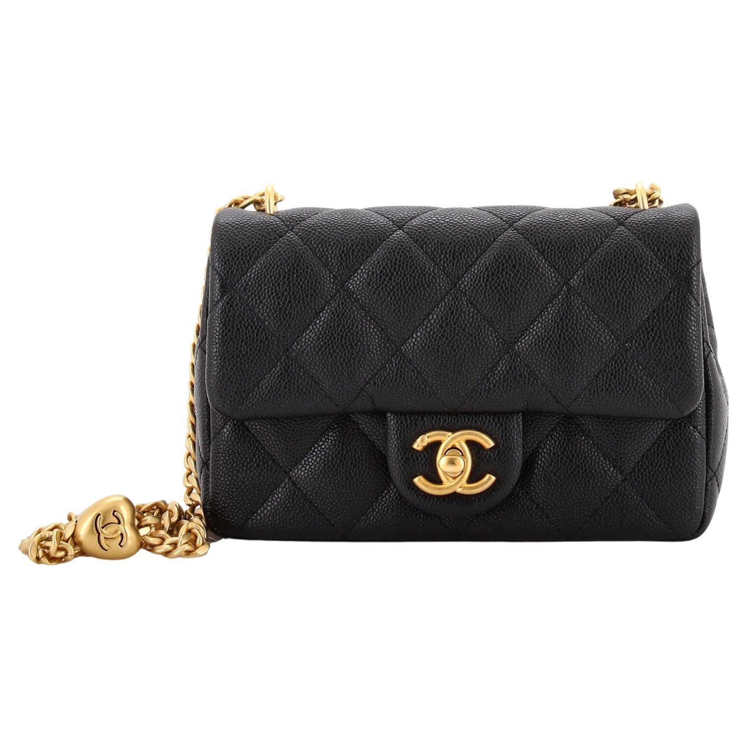 Chanel CC Double Chain Strap Flap Bag Quilted Caviar Mini at 1stDibs