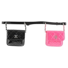 Chanel CC Double Chain Waist Bag Quilted Patent Mini