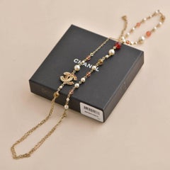 Chanel CC Double Glass Pearls Chain Long Necklace