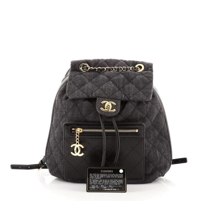 Chanel CC Drawstring Backpack Quilted Denim with Calfskin Medium at 1stDibs