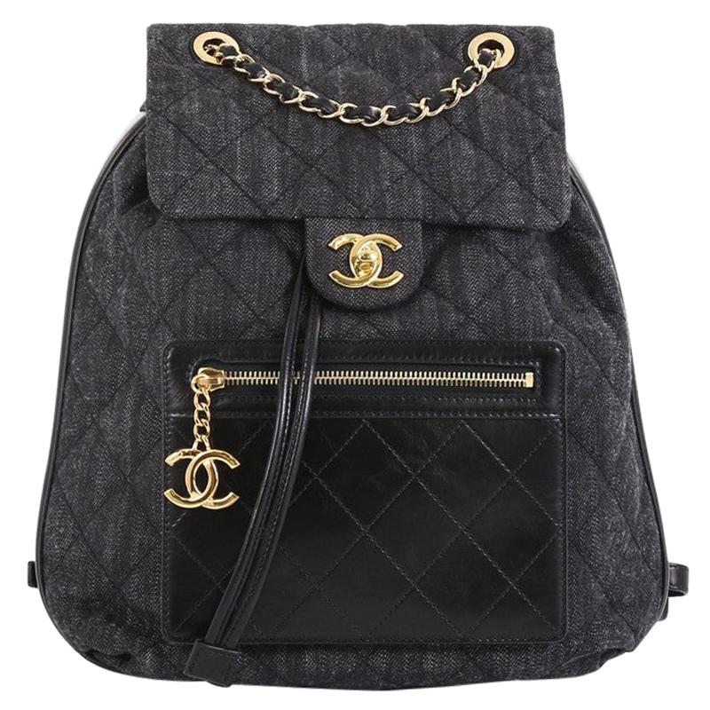 Chanel CC Drawstring Backpack Quilted Denim with Calfskin Medium