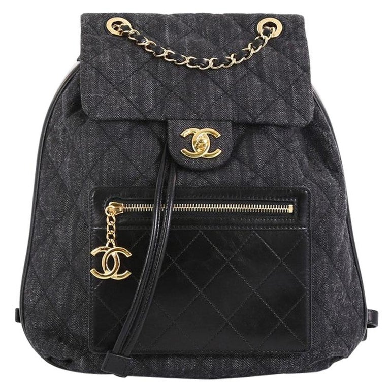 Chanel CC Drawstring Backpack Quilted Denim with Calfskin Medium at 1stDibs