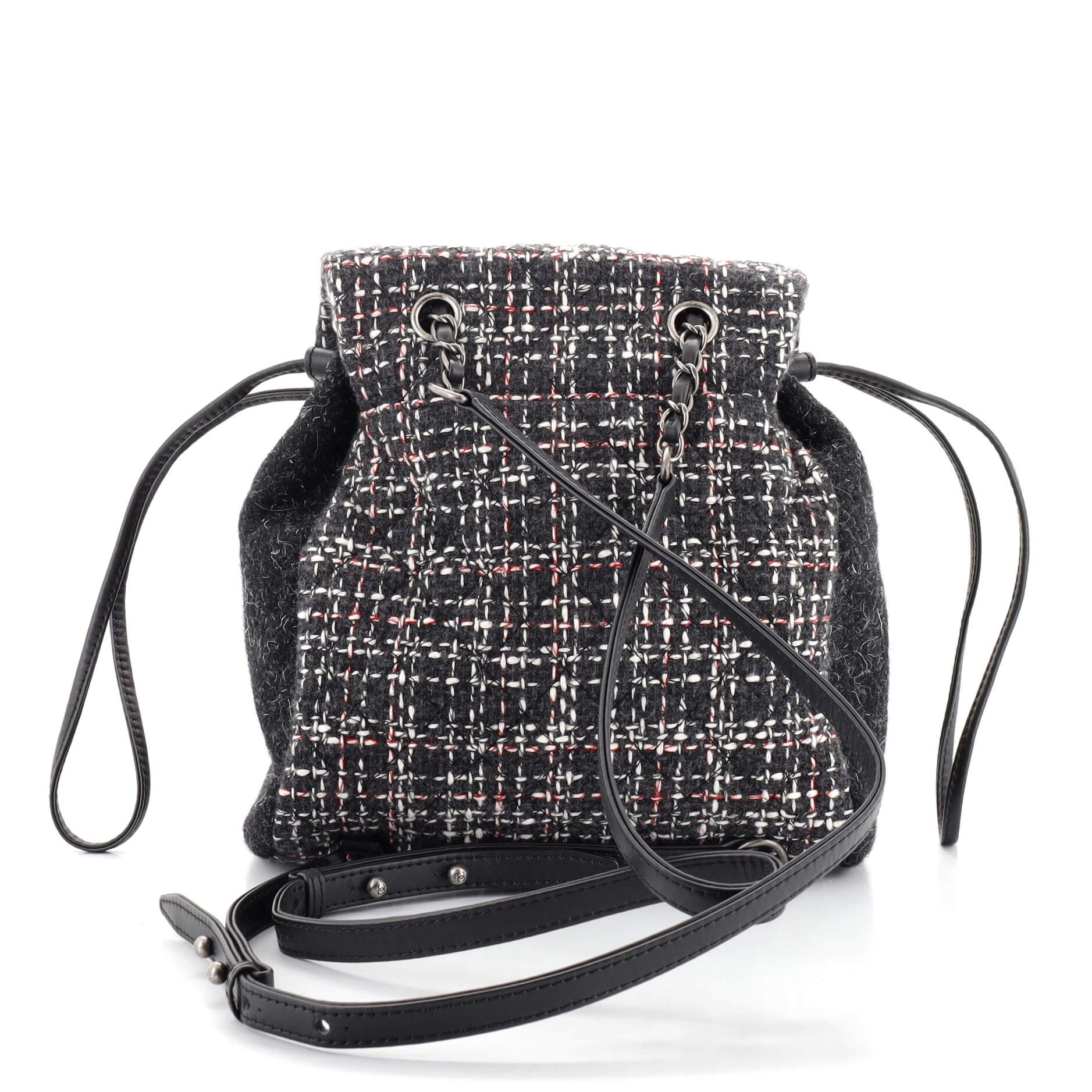 chanel tweed drawstring bag