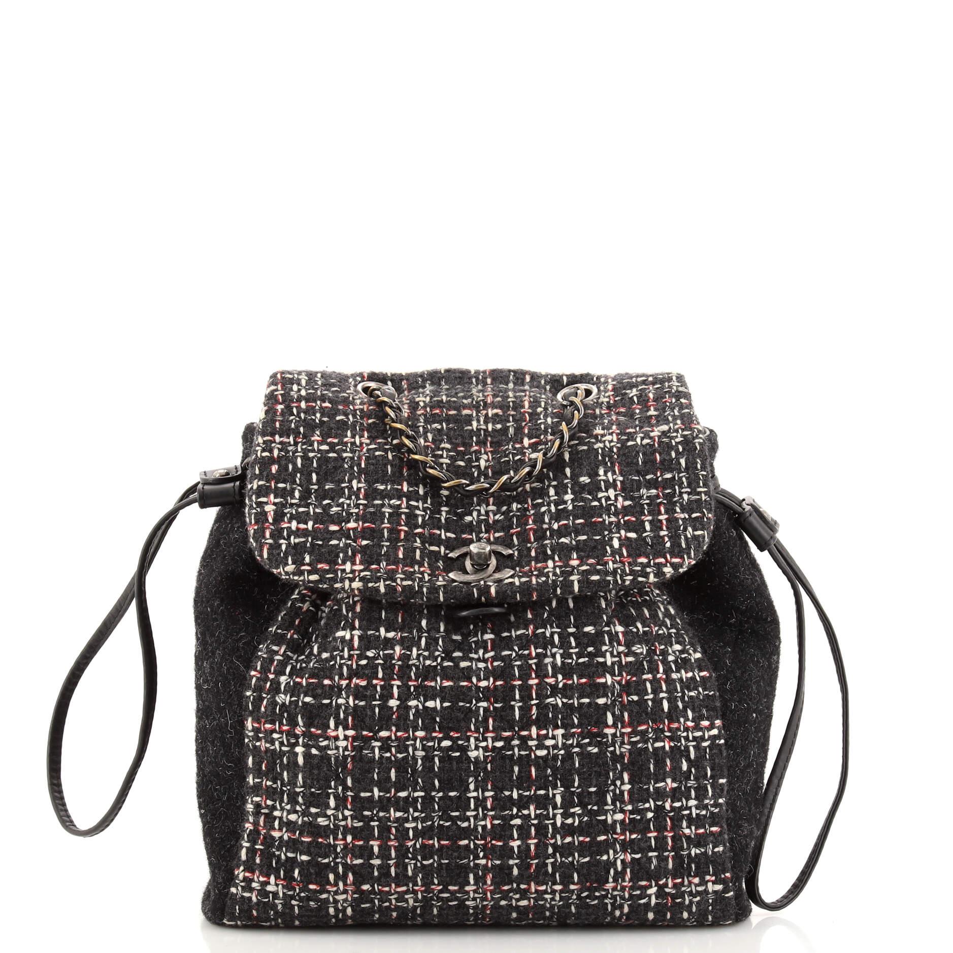 Chanel CC Drawstring Backpack Quilted Tweed Small