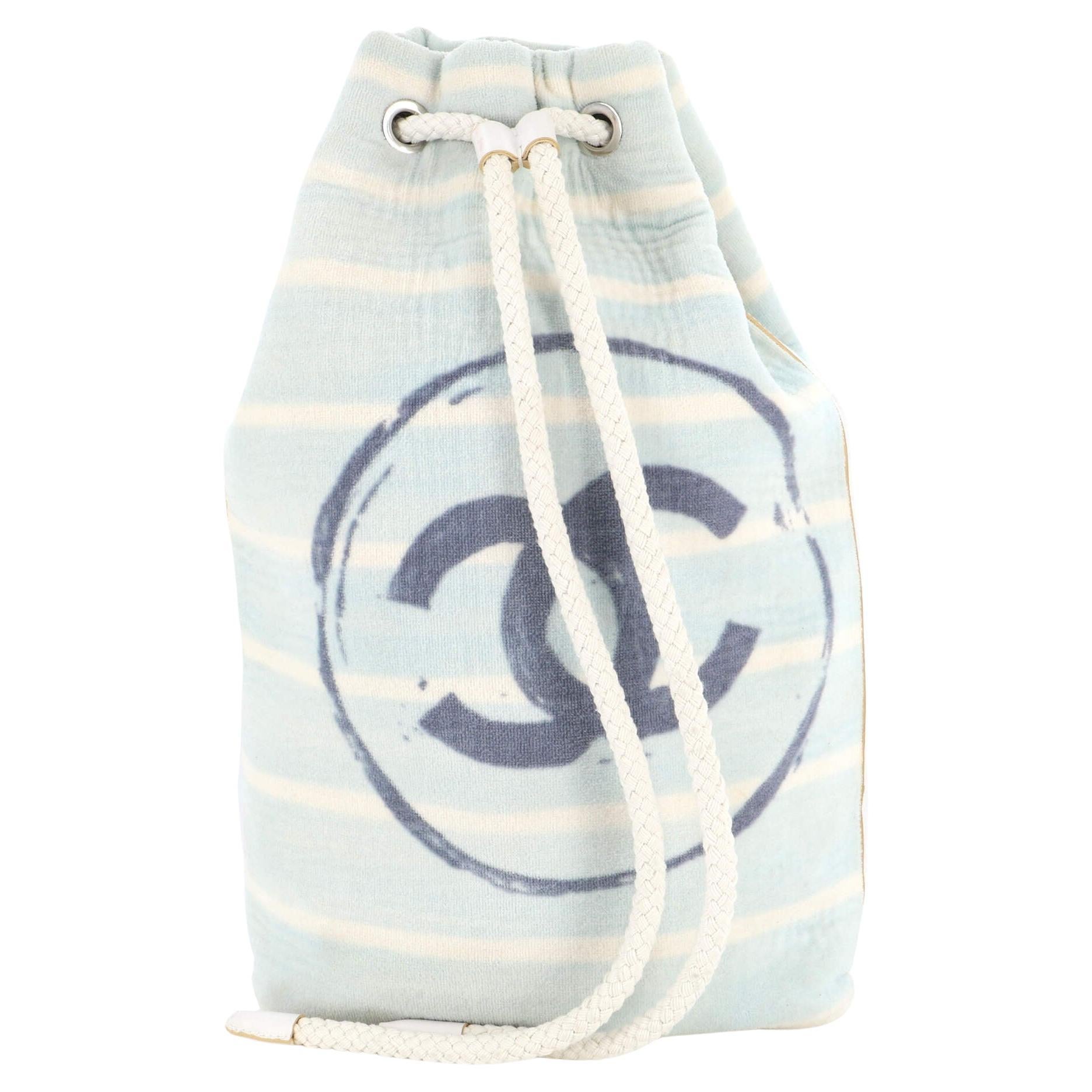 Chanel CC Drawstring Beach Bag Terry Cloth Large For Sale at 1stDibs