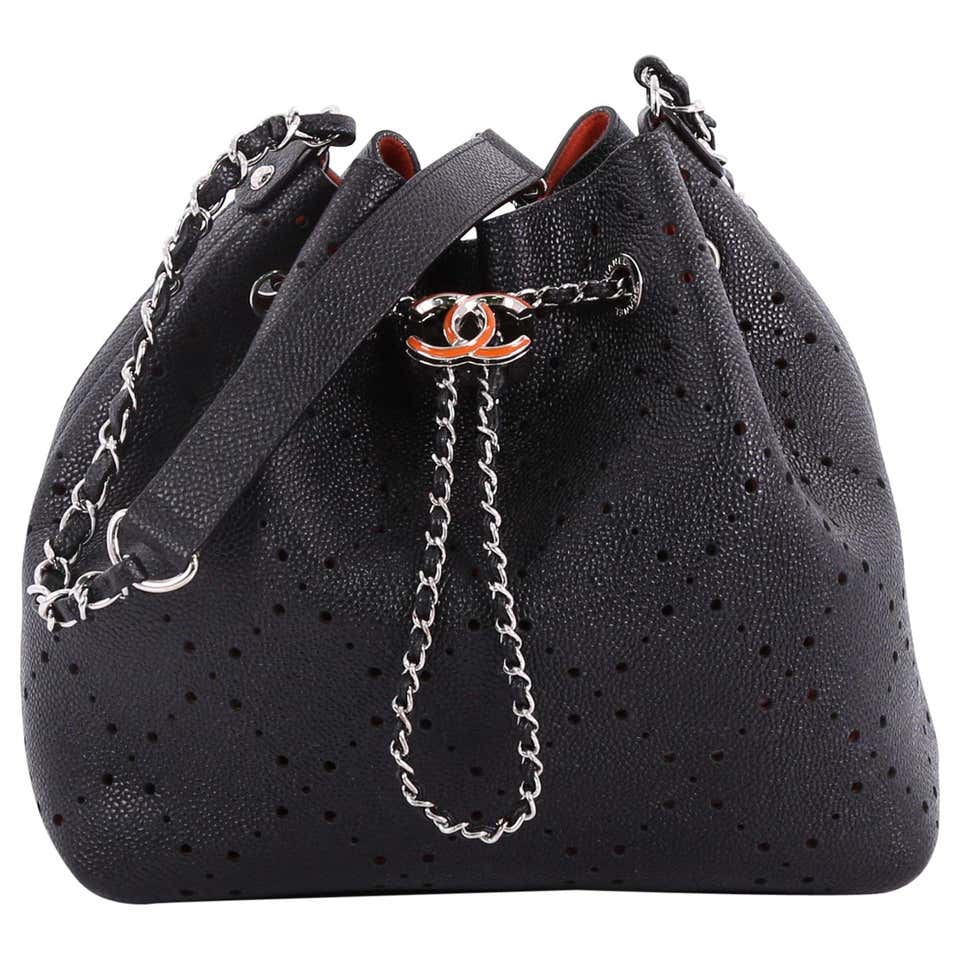 Chanel CC Drawstring Bucket Bag Perforated Caviar Medium at 1stDibs ...