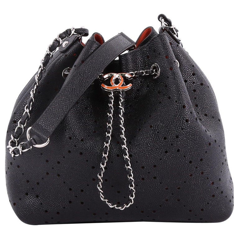 Chanel CC Drawstring Bucket Bag Perforated Caviar Medium at 1stDibs