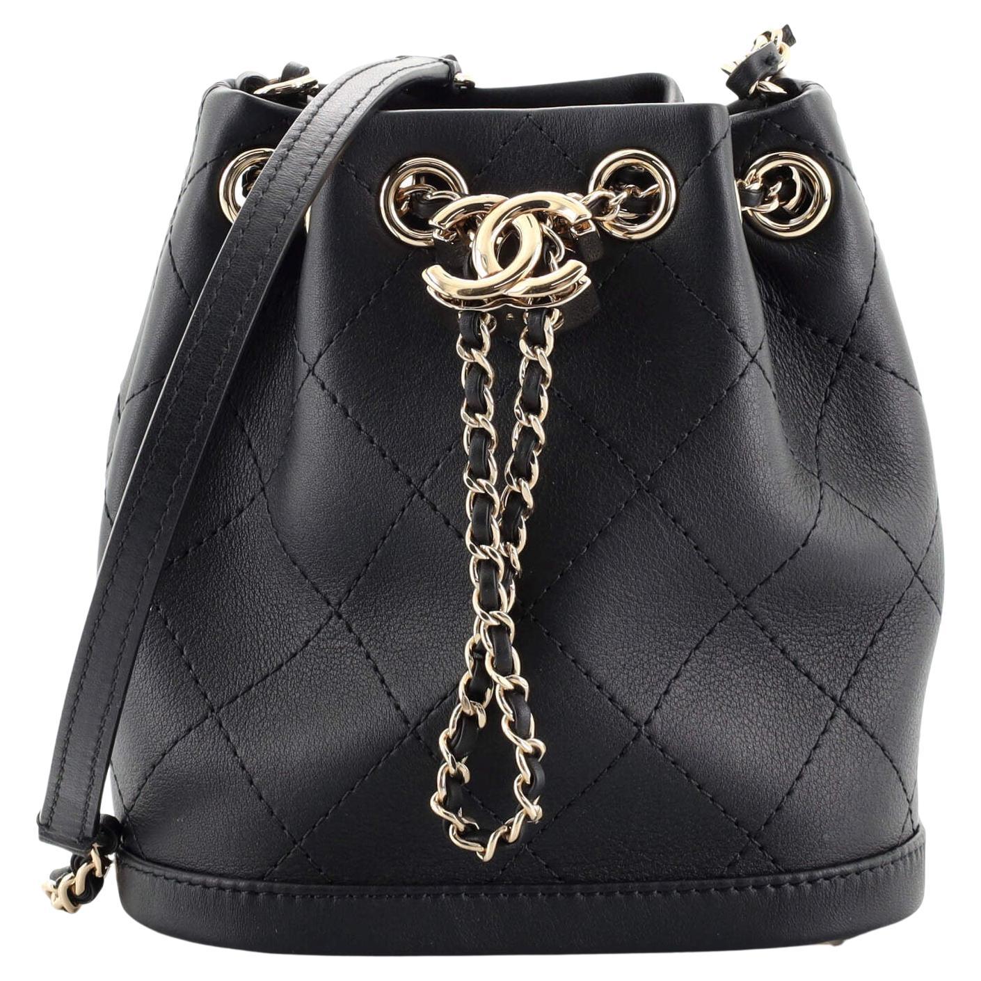 Chanel CC Drawstring Bucket Bag Quilted Calfskin Mini