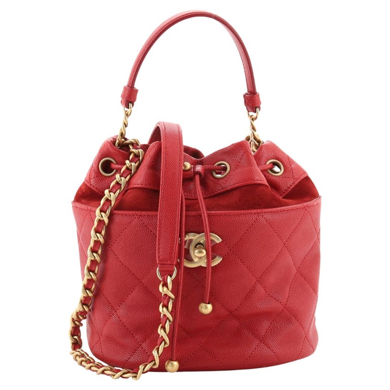 What Goes Around Comes Around Chanel Red Lambskin Chevron Bucket Bag