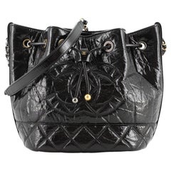 Chanel CC Drawstring Bucket Bag Quilted Shiny Aged Calfskin Mini
