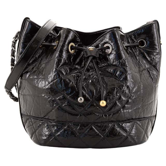 Chanel CC Drawstring Bucket Bag Quilted Shiny Aged Calfskin Small For ...