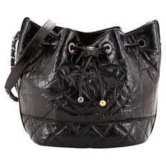 Chanel CC Drawstring Bucket Bag Quilted Shiny Aged Calfskin Small