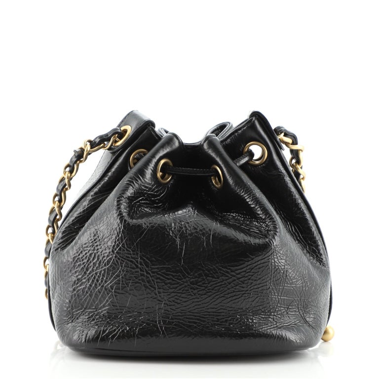 Chanel CC Drawstring Bucket Bag Shiny Aged Calfskin Small at 1stDibs