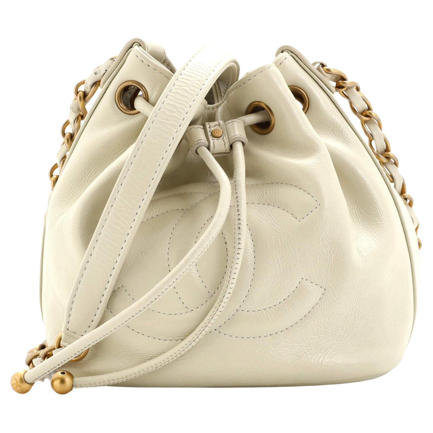 Chanel CC Drawstring Bucket Bag Shiny Aged Calfskin Small