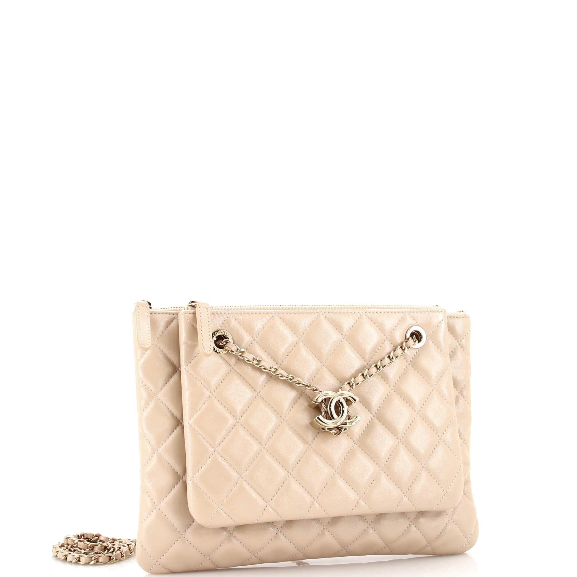 Chanel CC Drawstring Double Zip Crossbody Pouch Quilted Lambskin In Good Condition In NY, NY