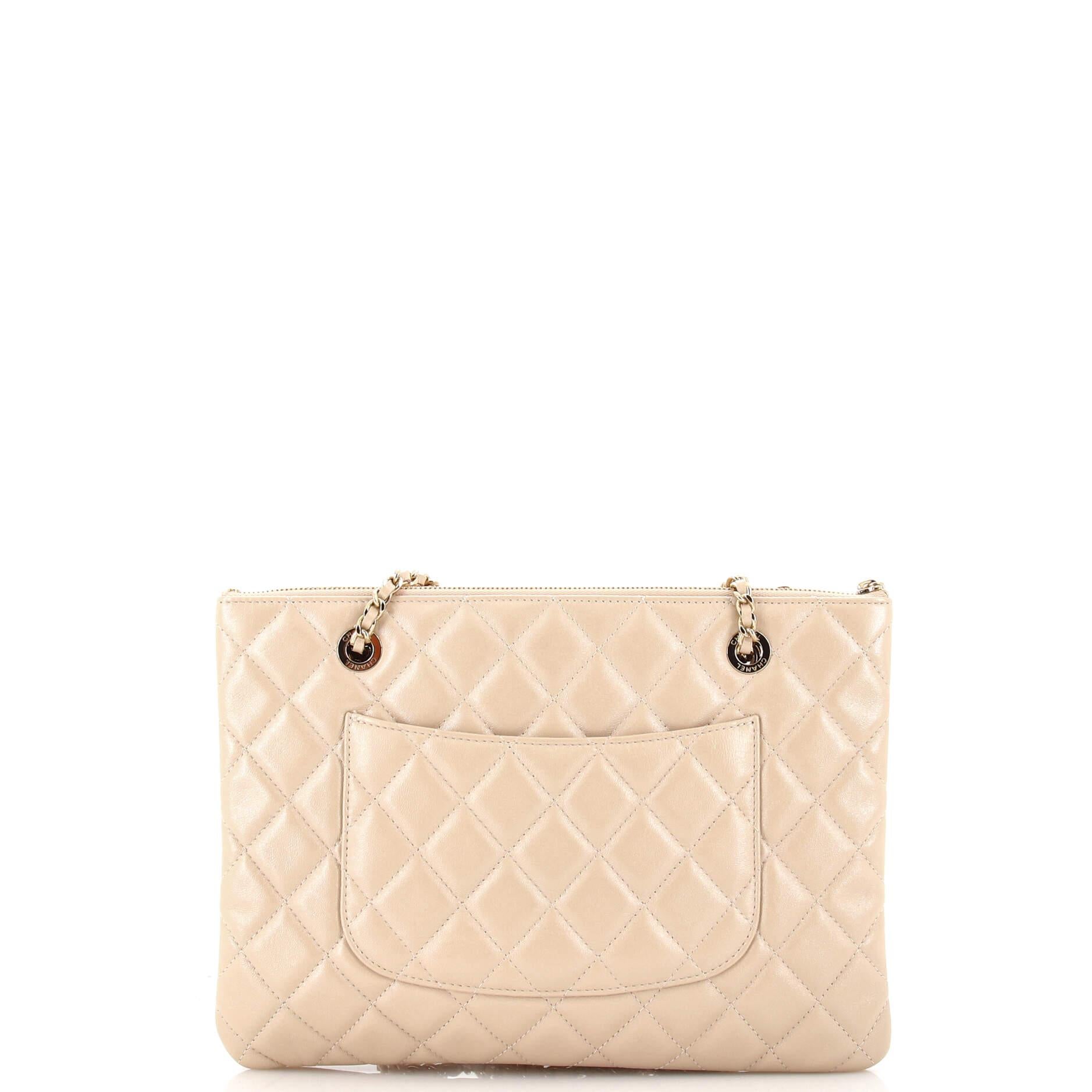 Women's Chanel CC Drawstring Double Zip Crossbody Pouch Quilted Lambskin