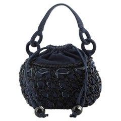 Chanel CC Drawstring Handbag Woven Denim and Straw Small