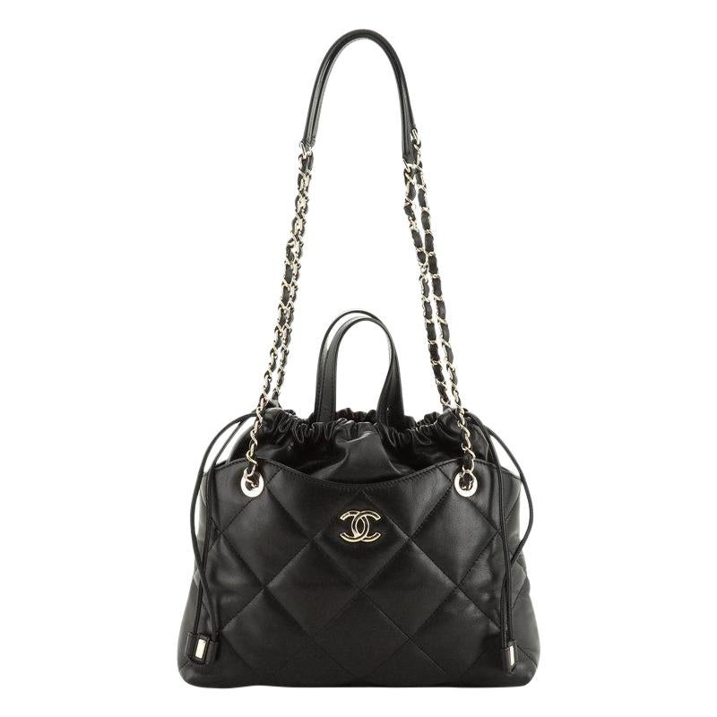 Chanel CC Drawstring Shopping Tote Quilted Lambskin Small