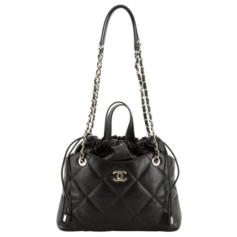 Chanel CC Drawstring Shopping Tote Quilted Lambskin Small at 1stDibs