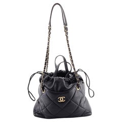 Chanel CC Drawstring Shopping Tote Quilted Lambskin Small