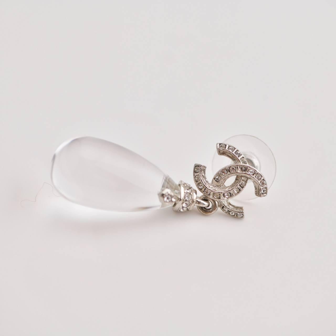 Women's Chanel CC Drop Silver Metal Earrings