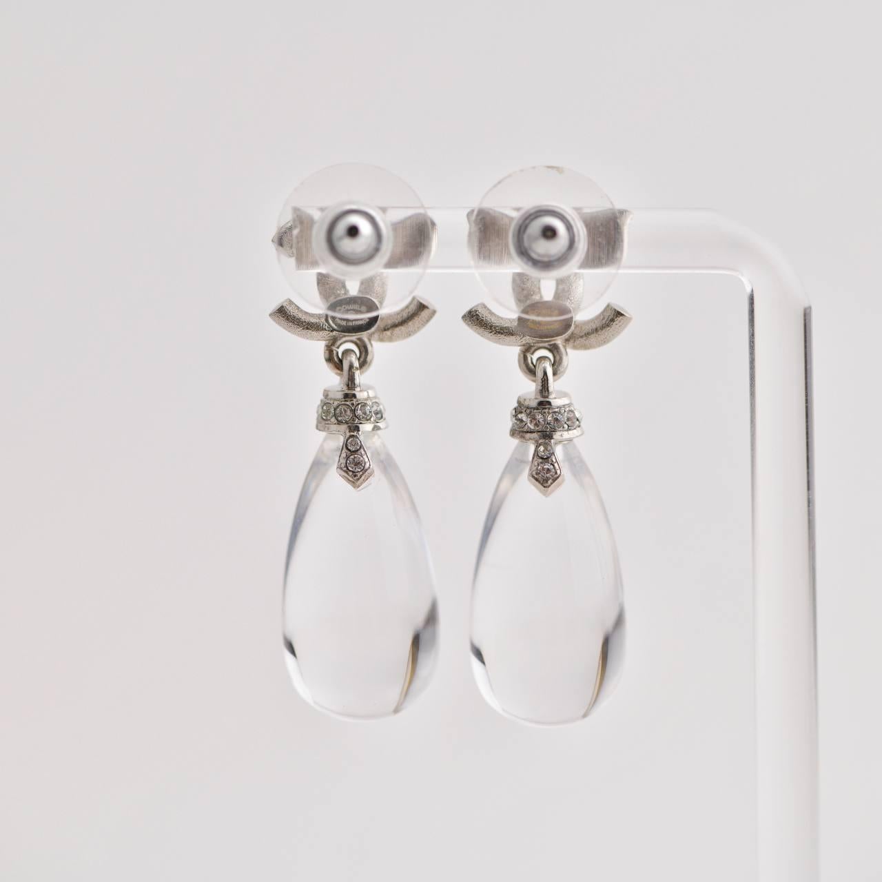Chanel CC Drop Silver Metal Earrings 1