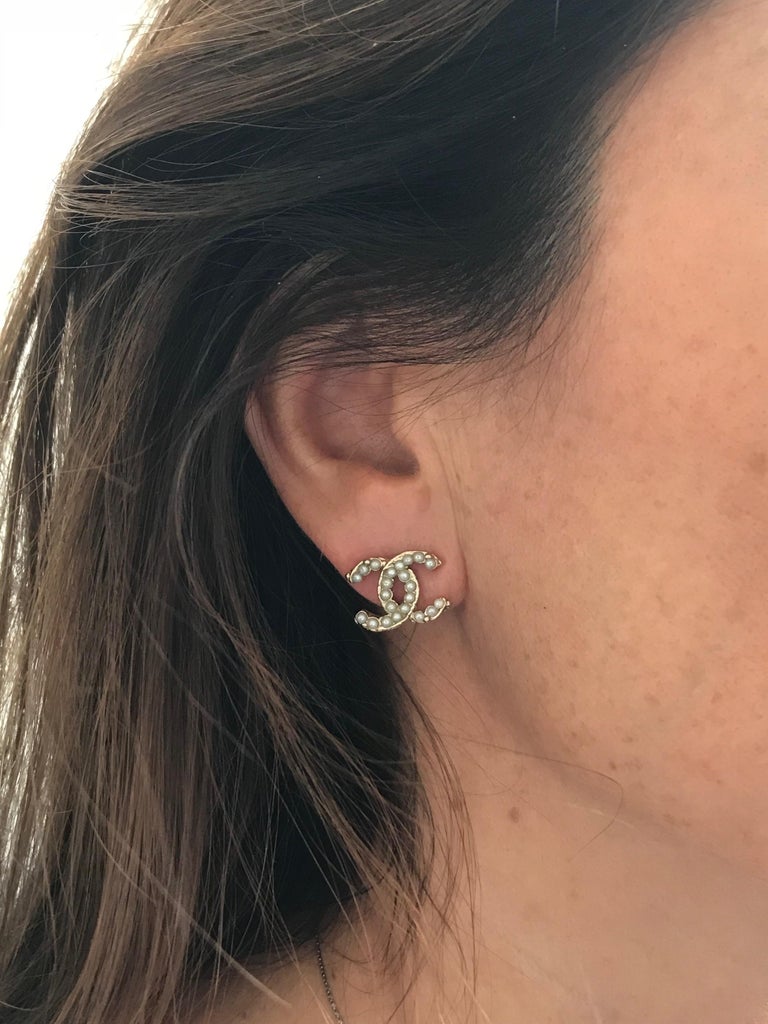 CHANEL "CC" Earrings Beads at 1stDibs | chanel earrings on ear, chanel cc  earrings on ear, chanel cc studs