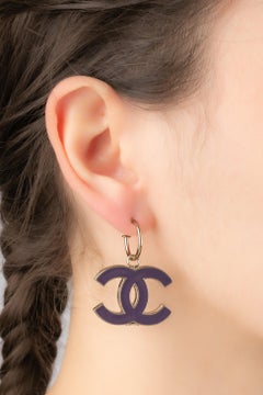 Chanel CC Earrings Enameled with Purple, 2004