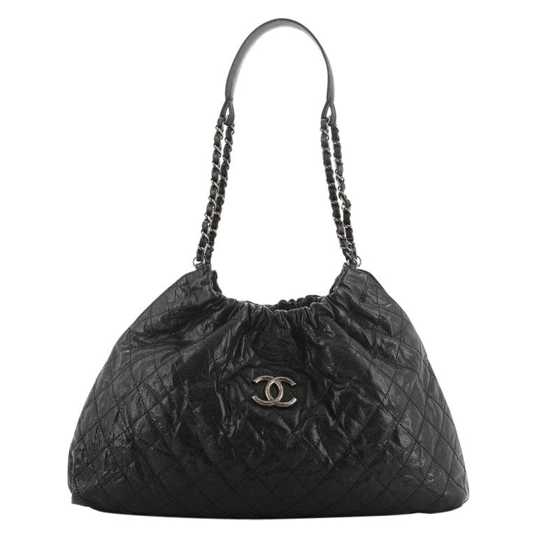 Chanel CC Elastic Shoulder Bag Quilted Glazed Caviar Small