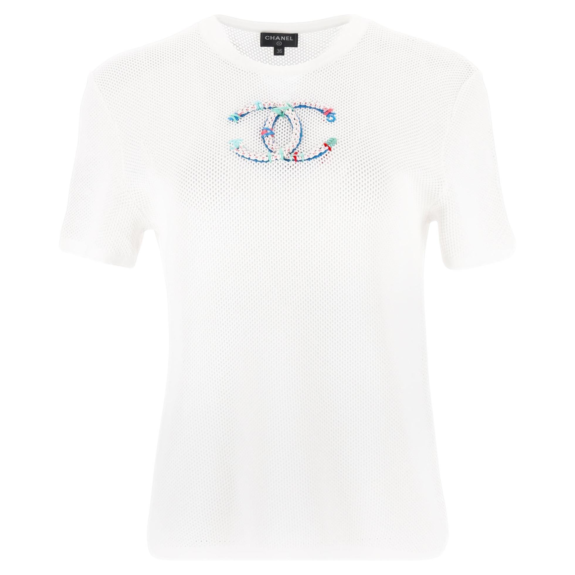 Chanel Top de malla bordado "CC en venta