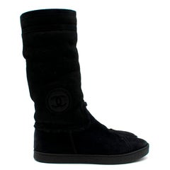 Chanel CC Embroidered Suede Shearling Lined Boots 40.5