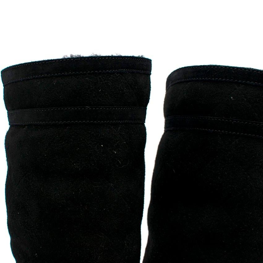 Black Chanel CC Embroidered Suede Shearling Lined Boots 40.5