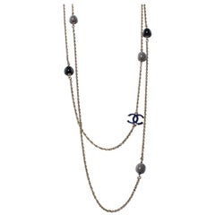 Chanel CC Enamel Bead Long Multi Layered Chain Link Station Necklace