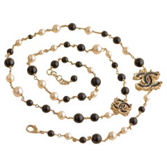 Chanel CC Enamel Faux Pearl & Black Beads Baroque Sautoir Necklace