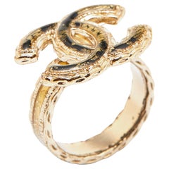 Chanel CC Enamel Gold Tone Ring Size 53