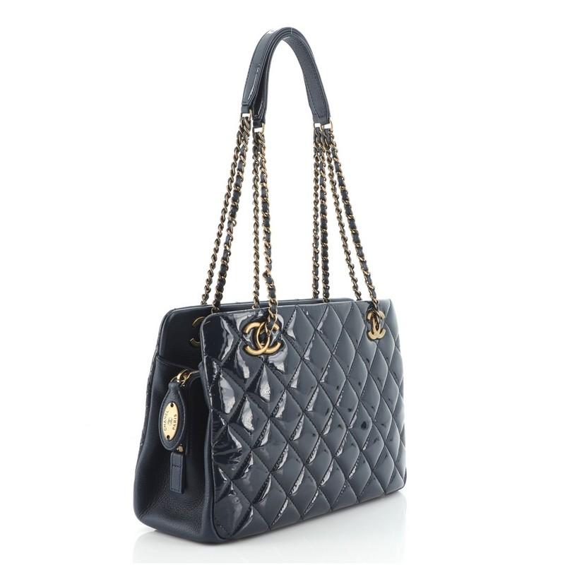 Black Chanel CC Eyelet Tote Quilted Patent Small