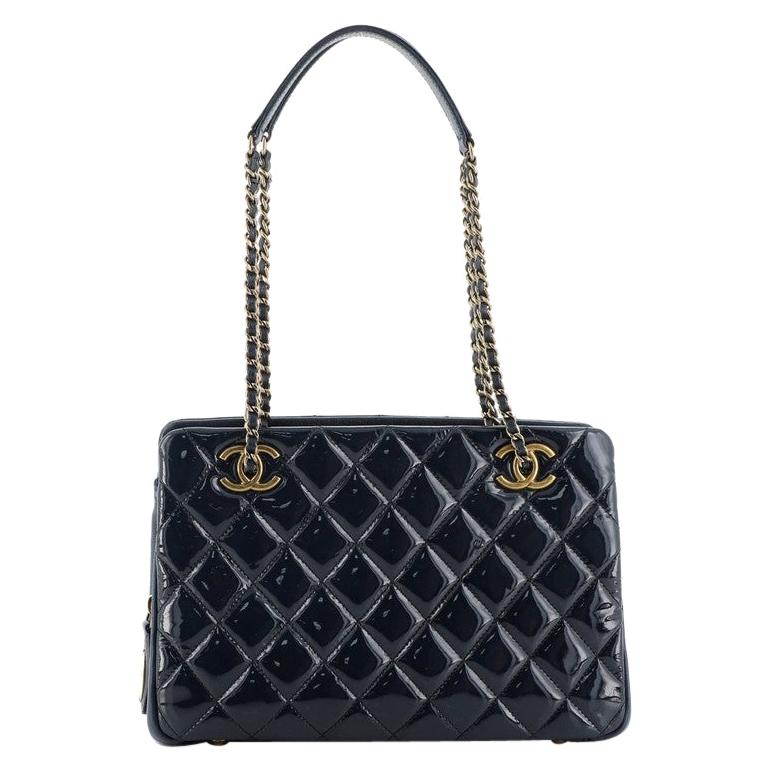 Chanel Navy Quilted Patent Eyelet Flap Bag