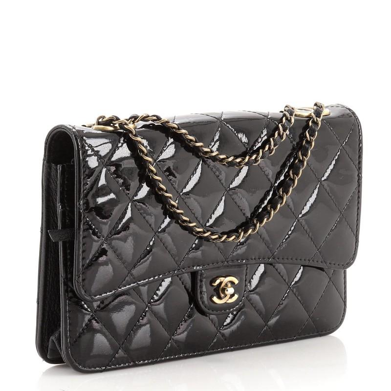 Black Chanel CC Eyelet Wallet on Chain Quilted Patent